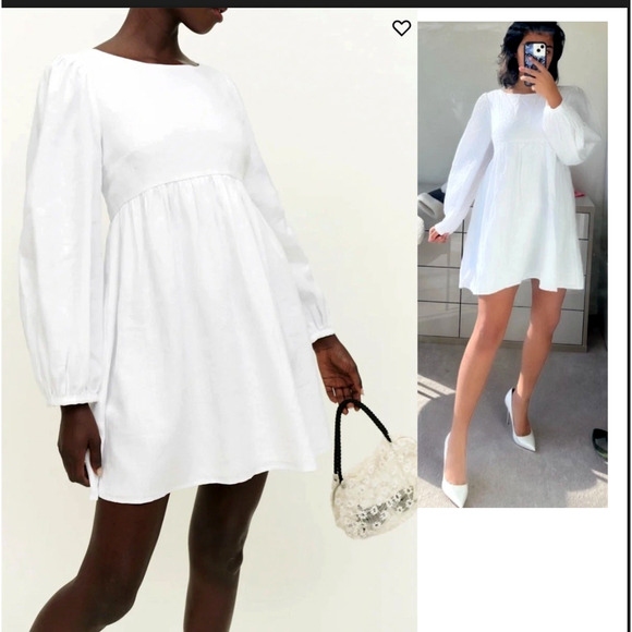 Reformation XL Ramone Babydoll 100% Linen Mini Dress Long Sleeve Fit&Flare White - Picture 1 of 9